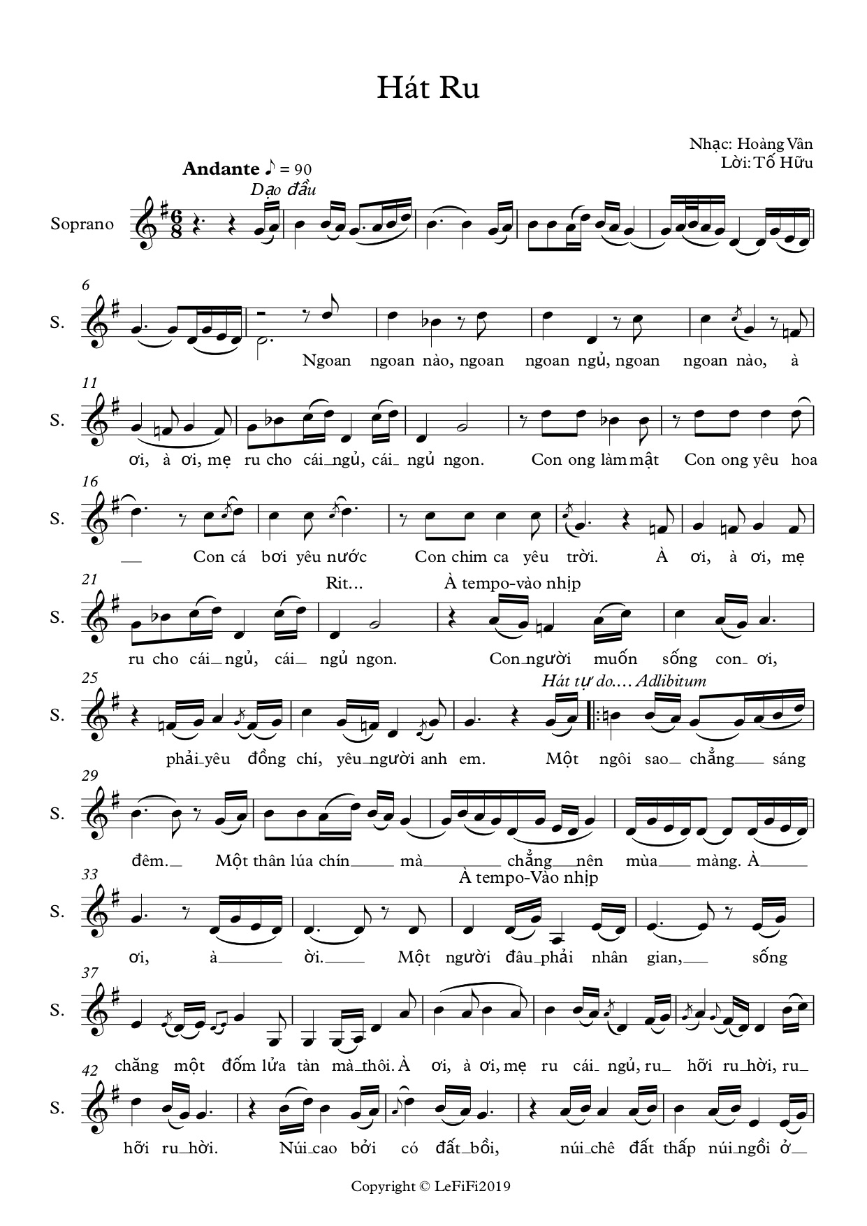 Bản nhạc Hát ru phổ thơ Tố Hữu - 1